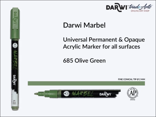 Darwi Marbel Acrylic Marker # 2 mm Olive Green 685, pisak do szkła i ceramiki Darwi Marbel # 2 mm Olive Green 685, marker o szkła i ceramiki Darwi Marbel # 2 mm Olive Green 685, zdobienie, szkło i ceramika, pisaki, markery,