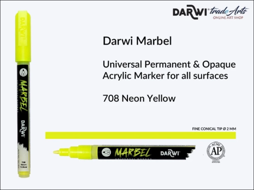 Darwi Marbel Acrylic Marker # 2 mm Neon Yellow 708, pisak do szkła i ceramiki Darwi Marbel # 2 mm Neon Yellow 708, marker o szkła i ceramiki Darwi Marbel # 2 mm Neon Yellow 708, zdobienie, szkło i ceramika, pisaki, markery,