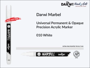 Pisak, marker akrylowy do zdobienia szkła i ceramiki Darwi Marbel Precision Acrylic Marker, końcówka spiczasta 0,7 mm, kolor: White 010 