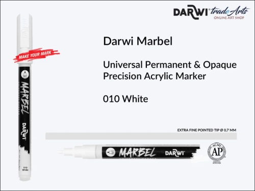 Darwi Marbel Precision Acrylic Marker Ø 0,7 mm White 010, pisak do szkła i ceramiki Darwi Marbel Ø 0,7 mm White 010, marker o szkła i ceramiki Darwi Marbel Ø 0,7 mm White 010, liner, zdobienie, szkło i ceramika, pisaki, markery,
