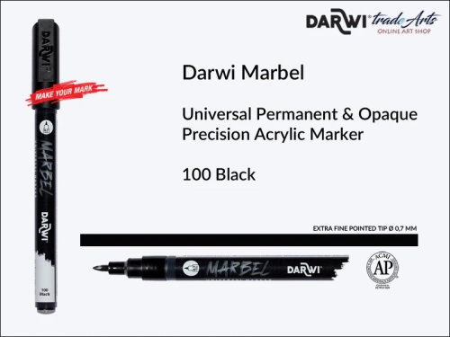 Darwi Marbel Precision Acrylic Marker Ø 0,7 mm Black 100, pisak do szkła i ceramiki Darwi Marbel Ø 0,7 mm Black 100, marker o szkła i ceramiki Darwi Marbel Ø 0,7 mm Black 100, liner, zdobienie, szkło i ceramika, pisaki,