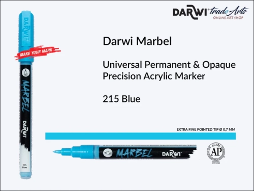 Darwi Marbel Precision Acrylic Marker Ø 0,7 mm Blue 215, pisak do szkła i ceramiki Darwi Marbel Ø 0,7 mm Blue 215, marker o szkła i ceramiki Darwi Marbel Ø 0,7 mm Blue 215, liner, zdobienie, szkło, ceramika, pisaki,