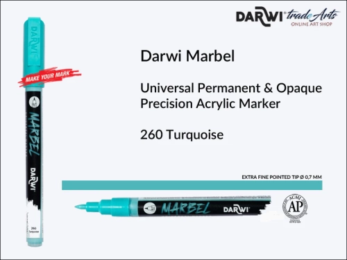 Darwi Marbel Precision Acrylic Marker Ø 0,7 mm Turquoise 260, pisak do szkła i ceramiki Darwi Marbel Ø 0,7 mm Turquoise 260, marker o szkła i ceramiki Darwi Marbel Ø 0,7 mm Turquoise 260, liner, zdobienie, szkło, ceramika, pisaki,