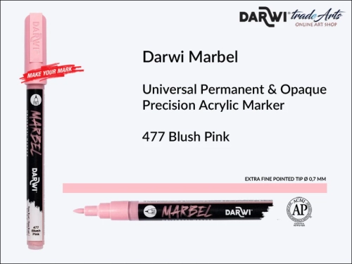 Darwi Marbel Precision Acrylic Marker Ø 0,7 mm Blush Pink 477, pisak do szkła i ceramiki Darwi Marbel Ø 0,7 mm Blush Pink 477, marker o szkła i ceramiki Darwi Marbel Ø 0,7 mm Blush Pink 477, liner, zdobienie, szkło, ceramika, pisaki,