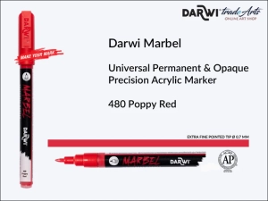 Pisak, marker akrylowy do zdobienia szkła i ceramiki Darwi Marbel Precision Acrylic Marker, końcówka spiczasta 0,7 mm, kolor: Poppy Red 480