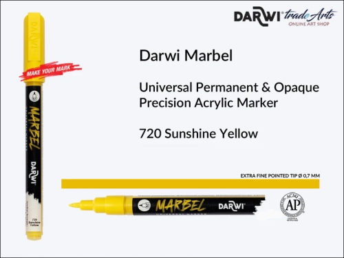 Darwi Marbel Precision Acrylic Marker Ø 0,7 mm Sunshine Yellow 720, pisak do szkła i ceramiki Darwi Marbel Ø 0,7 mm Sunshine Yellow 720, marker o szkła i ceramiki Darwi Marbel Ø 0,7 mm Sunshine Yellow 720, liner, zdobienie, szkło, ceramika, pisaki,