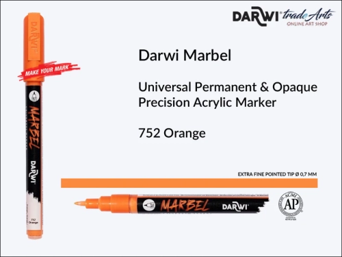 Darwi Marbel Precision Acrylic Marker Ø 0,7 mm Orange 752, pisak do szkła i ceramiki Darwi Marbel Ø 0,7 mm Orange 752, marker o szkła i ceramiki Darwi Marbel Ø 0,7 mm Orange 752, liner, zdobienie, szkło, ceramika, pisaki,