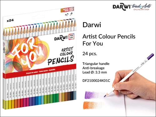 Darwi Artist Colour Pencils FOR YOU 24 pcs., kredki ołówkowe trójkątne 24 szt. Darwi Artist Pencils, Darwi Artist Colour Pencils kredki ołówkowe 24 szt., kredki ołówkowe trójkątne, komplet kredek, zestaw kredek,