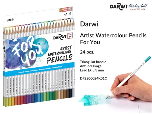 Darwi Artist Watercolour Pencils FOR YOU 24 pcs., kredki akwarelowe trójkątne 24 szt. Darwi Artist Watercolour Pencils, Darwi Artist Watercolour Pencils kredki akwarelowe 24 szt., kredki akwarelowe trójkątne, kredki akwarelowe, zestaw kredek,