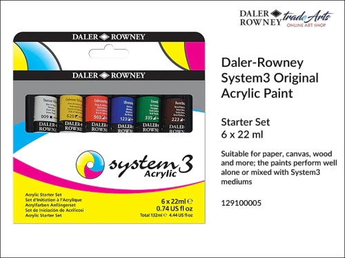 Daler-Rowney System3 Original Acrylic Starter Set 6x22 ml, zestaw DR System3 Acrylic Starter Set 6x22 ml, komplet farb akrylowych DR Starter Set 6x22 ml, zestaw farb akrylowych, Daler-Rowney,