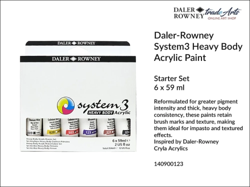 Daler-Rowney System3 Acrylic Heavy Body Starter Set 6x59 ml, zestaw DR System3 Acrylic Heavy Body Starter Set 6 x 59 ml, komplet farb akrylowych DR Heavy Body Set 6x59 ml, zestaw farb akrylowych, Daler-Rowney,