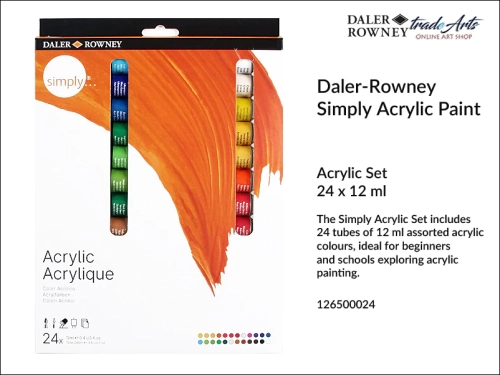 Daler-Rowney Simply Acrylic Paint Set 24x12 ml, zestaw farb akrylowych SDR Simply Acrylic 24x12 ml, komplet farb akrylowych DR Simply Acrylic Paint 24x12 ml, farby akrylowe, zestawy, Daler-Rowney,