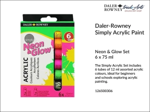 Daler-Rowney Simply Acrylic Paint Set Neon & Glow zestaw farb akrylowych, opak. 6 x 12 ml, blister