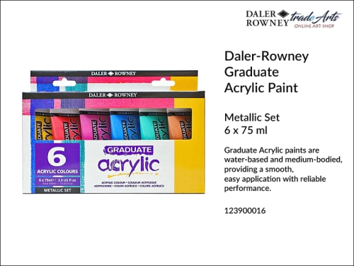 DR Graduate Acrylic Metallic Set 6x75 ml, zestaw farb akrylowych DR Graduate Acrylic Metallic Set 6x75 ml, farby akrylowe DR Graduate Acrylic Metallic Set 6x75 ml, farby akrylowe Graduate Daler-Rowney, zestawy,