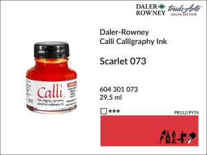Tusz kaligraficzny akrylowy Calli Ink Daler-Rowney, kolor: Scarlet 073, opak. 29,50 ml