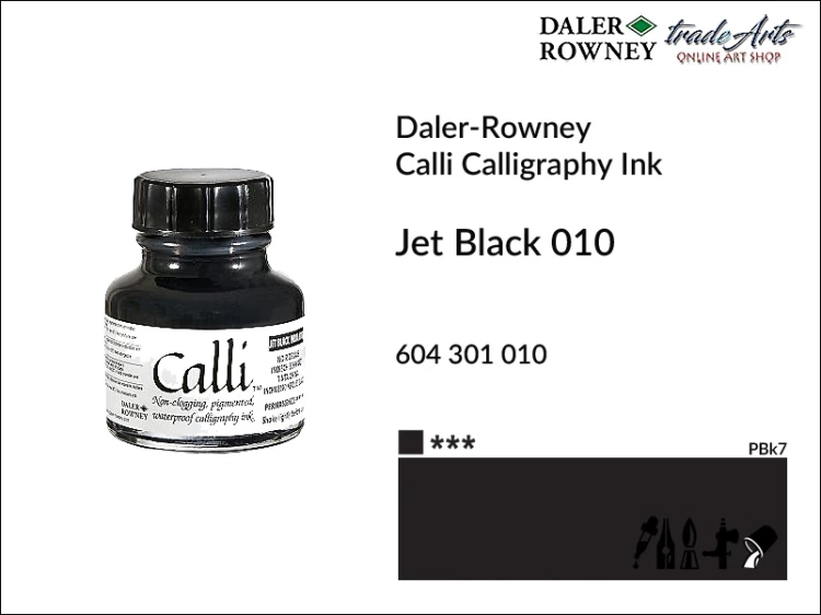 Tusz kaligraficzny akrylowy Calli Ink Daler-Rowney, Daler-Rowney Calli Ink tusz kaligraficzny akrylowy, tusz kaligraficzny akrylowy Daler-Rowney, tusze, tusze kaligraficzne, kaligrafia, tusz Calli Jet Black India 010 Daler-Rowney,