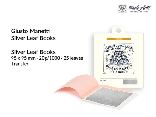 Srebro czyste transferowe w płatkach 95x95 mm Giusto Manetti, Giusto Manetti srebro czyste transferowe w płatkach 95x95 mm, cena 83.90 za ks. 25 płatków, srebro w płatkach transferowe, srebro w płatkach luźne,