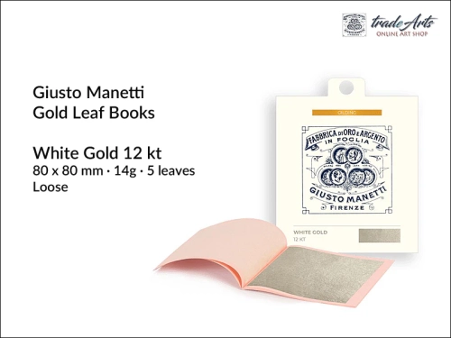 Manetti Gold Loose Leaf Booklets White Gold 12 kt 14g  5 leaves, Manetti luźne złoto płatkowe White Gold 12 kt 14g ks. 5 płatków, złoto płatkowe Giusto Manetti, złoto w płatkach, złoto, złocenia, konserwatorstwo, pozłotnictwo;