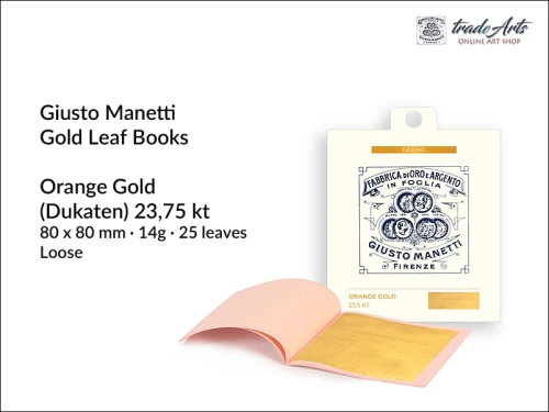 Manetti Gold Loose Leaf Booklets Orange Gold 23¾ kt 14g  25 leaves, Manetti złoto luźne płatkowe Orange Gold 23¾ kt 14g ks. 25 płatków, złoto płatkowe Giusto Manetti, złoto w płatkach, złoto, złocenia, konserwatorstwo, pozłotnictwo;