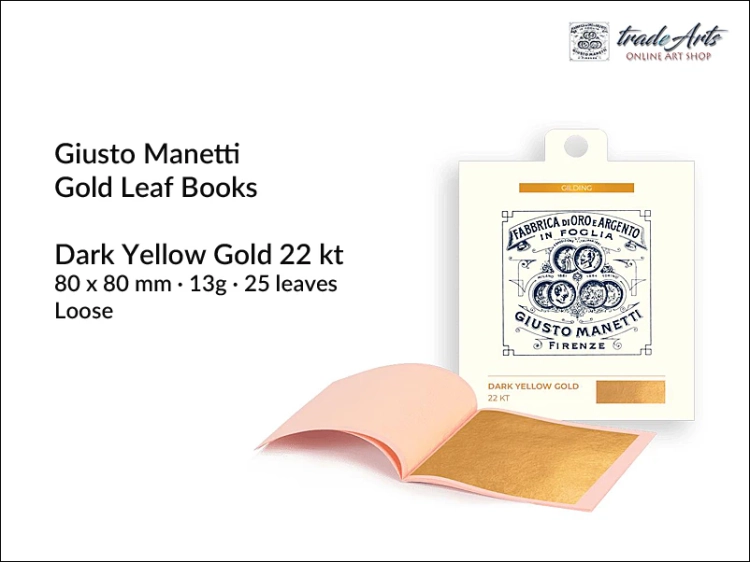 Manetti Gold Loose Leaf Booklets Dark Yellow 22 kt 13g  25 leaves, Manetti złoto luźne płatkowe Dark Yellow 22 kt 13g ks. 25 płatków, złoto płatkowe Giusto Manetti, złoto w płatkach, złoto, złocenia,
