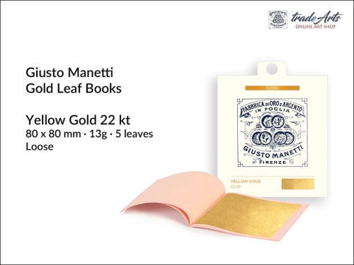Manetti Gold Loose Leaf Booklets Yellow 22 kt 13g  5 leaves, Manetti złoto luźne płatkowe Yellow 22 kt 13g ks. 5 płatków, złoto płatkowe Giusto Manetti, złoto w płatkach, złoto, złocenia,