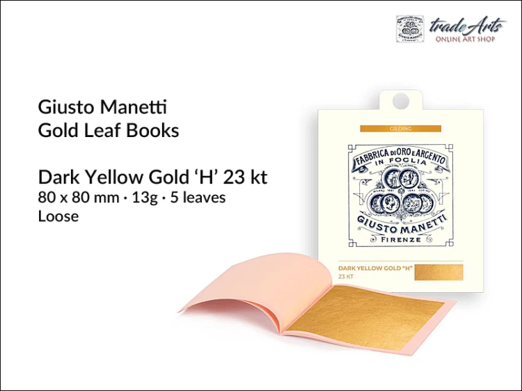 Manetti Gold Loose Leaf Booklets Dark Yellow 'H' 23 kt 13g  5 leaves, Manetti złoto luźne płatkowe Dark Yellow 'H' 23 kt 13g ks. 5 płatków, złoto płatkowe Giusto Manetti, złoto w płatkach, złoto, złocenia,