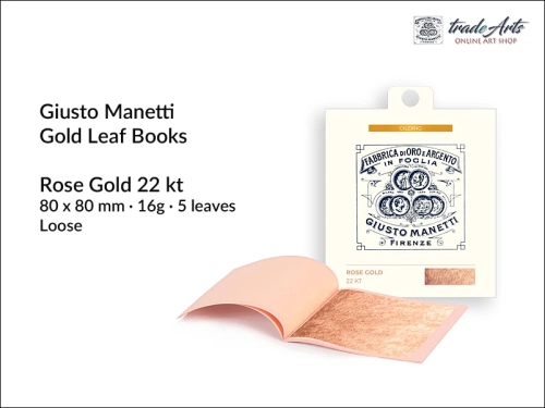 Manetti Gold Loose Leaf Booklets Rose Gold 22 kt 16g  5 leaves, Manetti złoto luźne płatkowe Rose Gold 22 kt 16g ks. 5 płatków, złoto płatkowe Giusto Manetti, złoto w płatkach, złoto, złocenia,