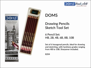 Ołówki do szkicu i rysunku HB-10B DOMS Drawing Pencils, zestaw 6 szt. z temperówką