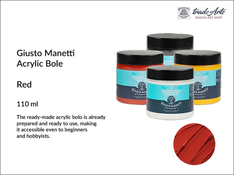 Manetti Acrylic Red Bole pulment akrylowy czerwony 110 ml, pulment akrylowy czerwony 110 ml Manetti, pulmenty akrylowe gotowe 110 ml Manetti, pulment akrylowy, złocenie, pozłotnictwo, Giusto Manetti,