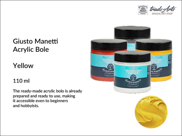Manetti Acrylic Yellow Bole pulment akrylowy żółty 110 ml, pulment akrylowy żółty 110 ml Manetti, pulmenty akrylowe gotowe 110 ml Manetti, pulment akrylowy, złocenie, pozłotnictwo, Giusto Manetti,
