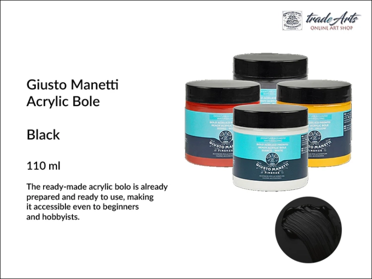Manetti Acrylic Black Bole pulment akrylowy czarny 110 ml, pulment akrylowy czarny 110 ml Manetti, pulmenty akrylowe gotowe 110 ml Manetti, pulment akrylowy, złocenie, pozłotnictwo, Giusto Manetti,