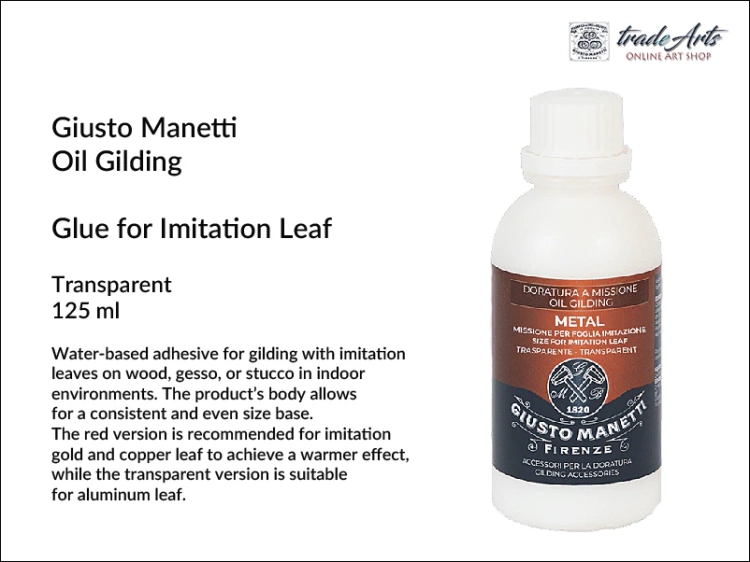 Manetti Metal Size for imitation leaf 125 ml transparent, klej do szlagmetali Manetti Metal Size transparentny, klej do szlagmetali Metal Size Manetti, szlagmetale, kleje, Manetti Metal Size,
