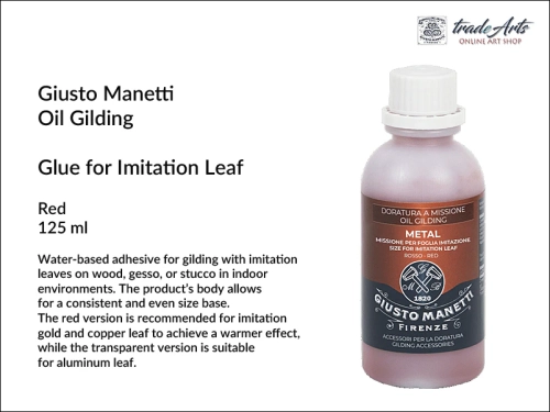 Manetti Metal Size for imitation leaf 125 ml red, klej do szlagmetali Manetti Metal Size czerwony, klej do szlagmetali Metal Size Manetti, szlagmetale, kleje, Manetti Metal Size,
