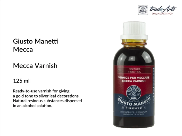 Mecca Varnish Giusto Manetti  125 ml, werniks imitujacy złoto 125 ml Mecca Varnish Manetti, Mecca Varnish Manetti do złoceń 125 ml, lakier imitujący złoto Mecca Varnish, werniks pozłotniczy Mecca Varnish Manetti,