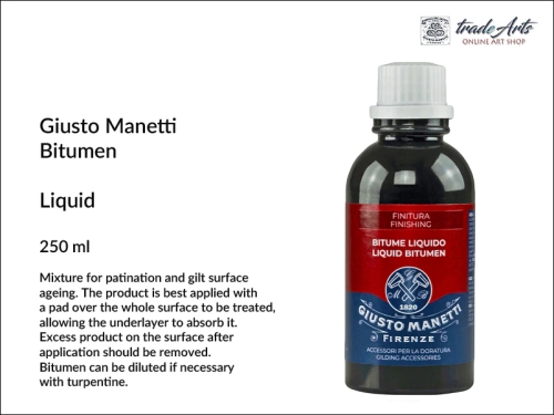 Bitumen Liquid Giusto Manetti 250 ml, bitum do pozłotnictwa 250 ml Giusto Manetti , Giusto Manetti Finishing bitum do złoceń 250 ml, bitum, masa bitumiczna, złocenia, pozłotnictwo, postarzanie, bitum judejski,