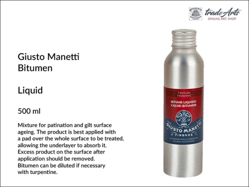 Bitumen Liquid Giusto Manetti 500 ml, bitum do pozłotnictwa 500 ml Giusto Manetti , Giusto Manetti Finishing bitum do złoceń 500 ml, bitum, masa bitumiczna, złocenia, pozłotnictwo, postarzanie, bitum judejski,