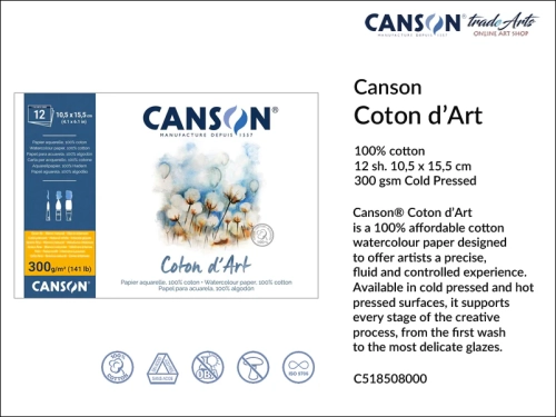 Canson Coton d'Art Watercolour Block CP 10,5x15,5 cm, blok akwarelowy CP 10,5x15,5 cm Canson Coton d'Art, bloki akwarelowe Canson Coton d'Art, Canson Coton d'Art bloki akwarelowe 100% bawełna, bloki, akwarela,
