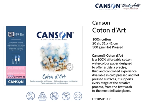Canson Coton d'Art Watercolour Block HP 31x41 cm, blok akwarelowy HP 31x41 cm Canson Coton d'Art, bloki akwarelowe Canson Coton d'Art, Canson Coton d'Art bloki akwarelowe 100% bawełna, bloki, akwarela,