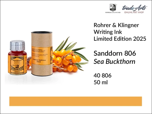 Rohrer &amp; Klingner Sanddorn 806 Writing Ink, R&amp;K atrament Sanddorn 806 Limited Edition 2025, atrament Rohrer &amp; Klingner Sanddorn 806 LE 2025, atramenty artystyczne, Rohrer &amp; Klingner atramenty seria limitowana,
